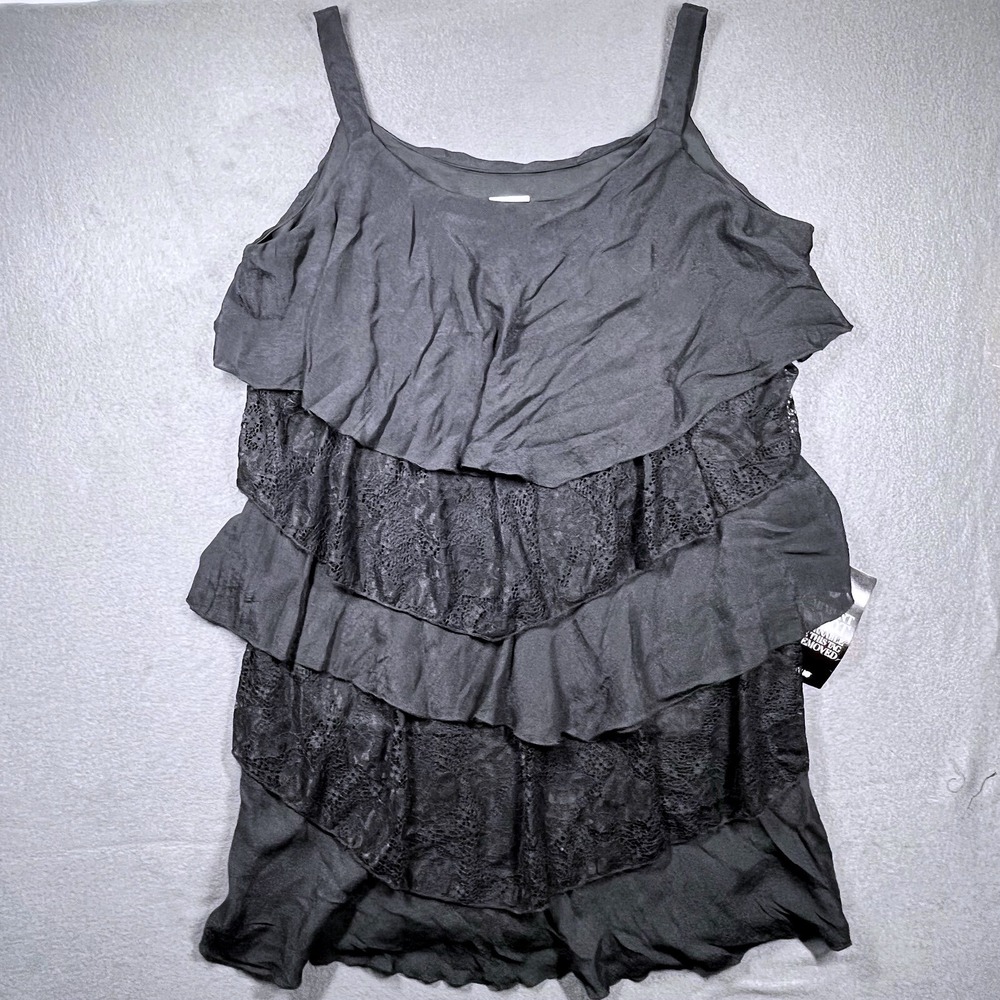 NWT Avenue Women Lace Tiered Ruffle Tunic Tank Black Romantic Goth Boho 14 16